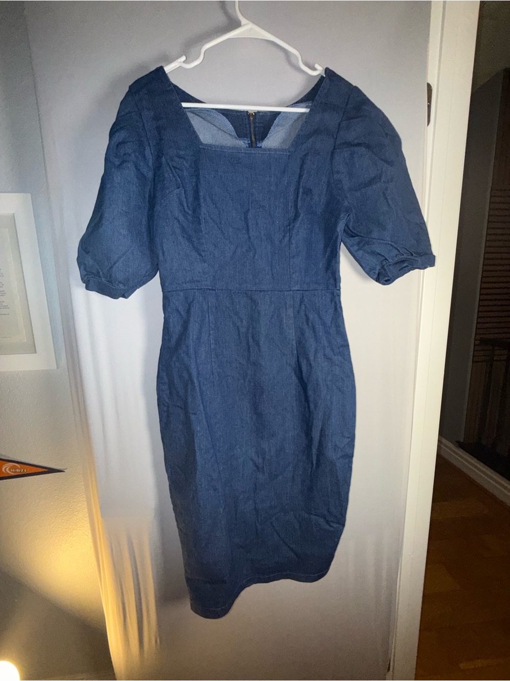 Women’s Denim Puff Sleeve Bodycon Dress Size Medium - Picture 2 of 4